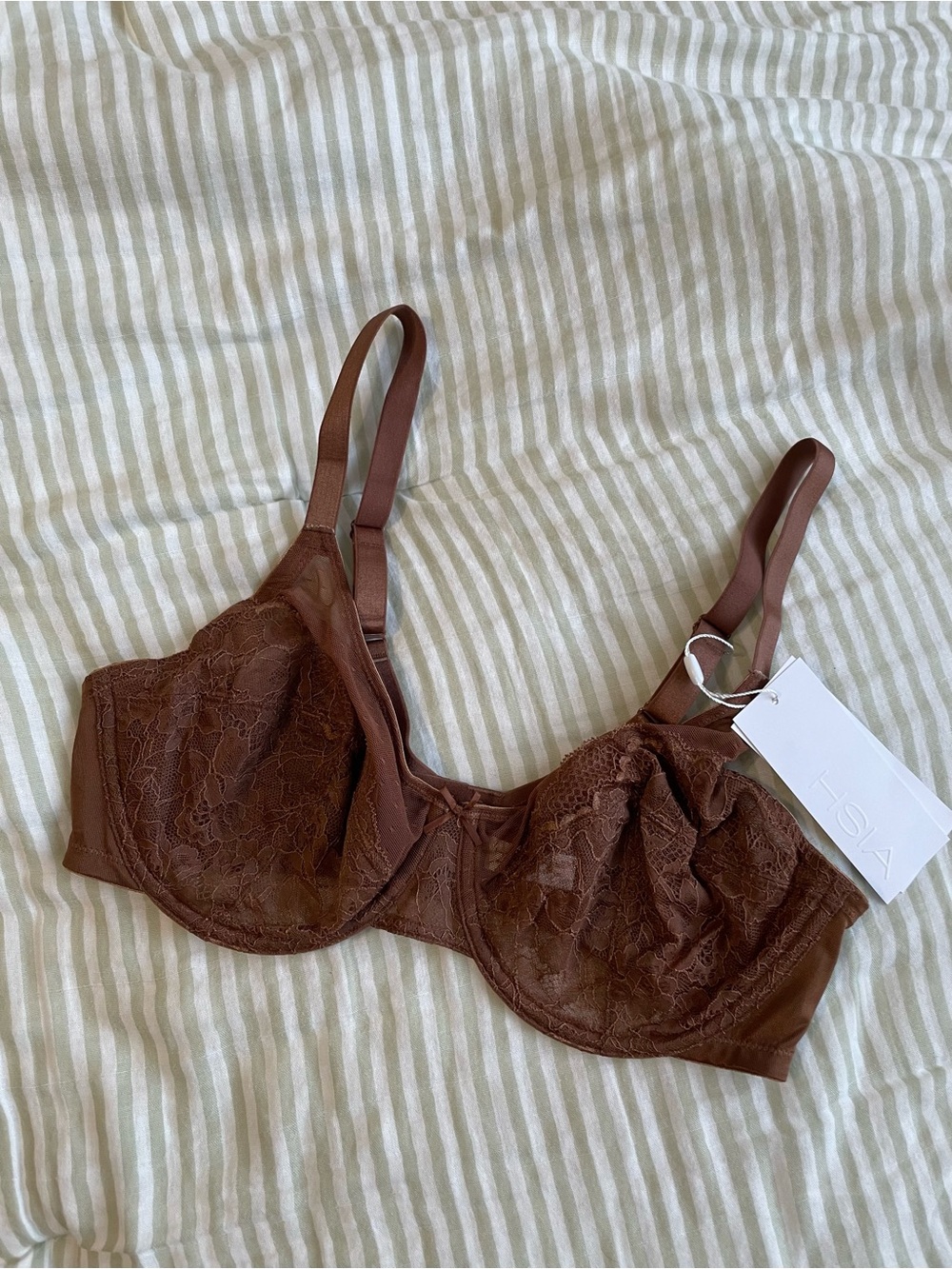 New HSIA Enchante Unlined Non Padded Lace Underwire Bra Size 36C Coffee Brown